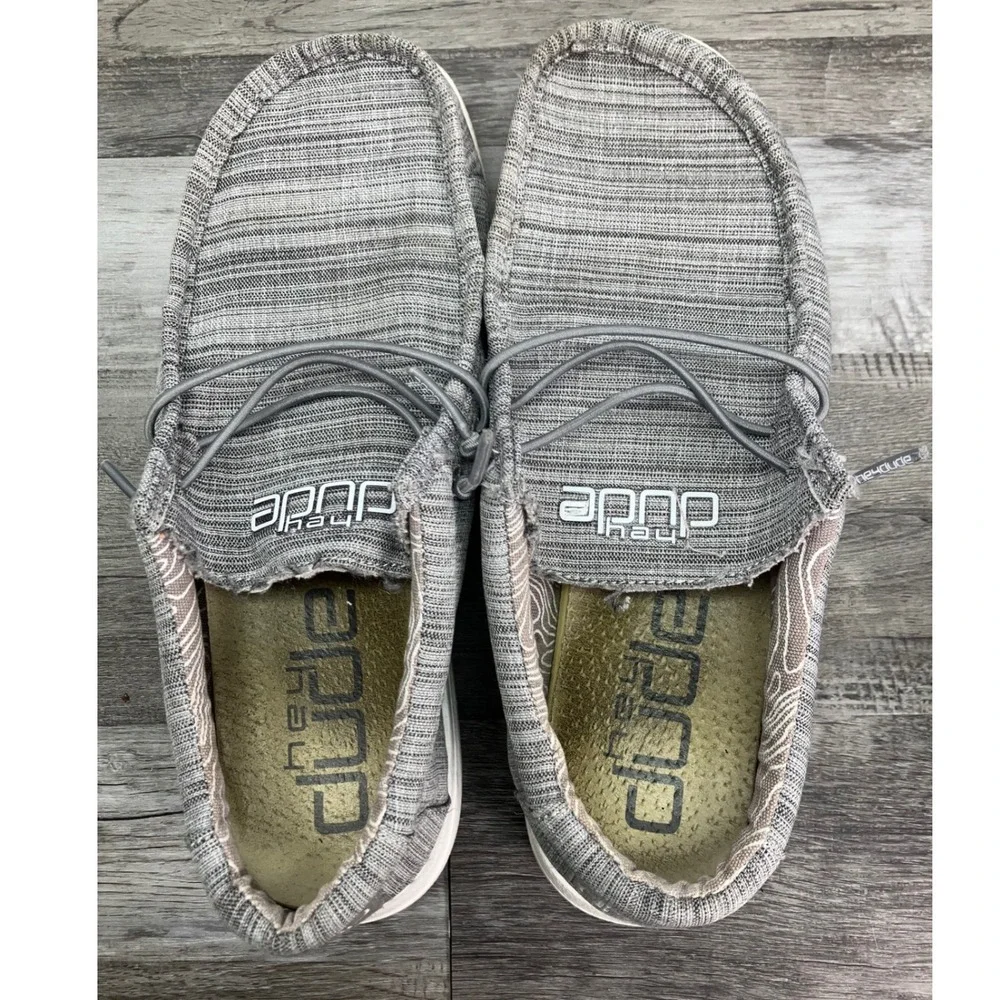 Hey Dude Wally Youth Linen Stone Grey Slip On Loafers Shoes 130130704 Size Y5 L6